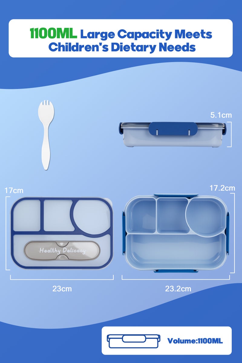Necomi Children's Lunch Box, Children's School Lunch Box, 4-Compartment Lunch Box, Shatterproof and Leakproof, Dishwasher Safe(Blue)  - Image 4