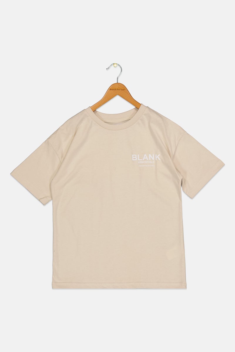Blank Essentials Kids Boy Short Sleeve Brand Logo T-shirt, Beige - Image 2