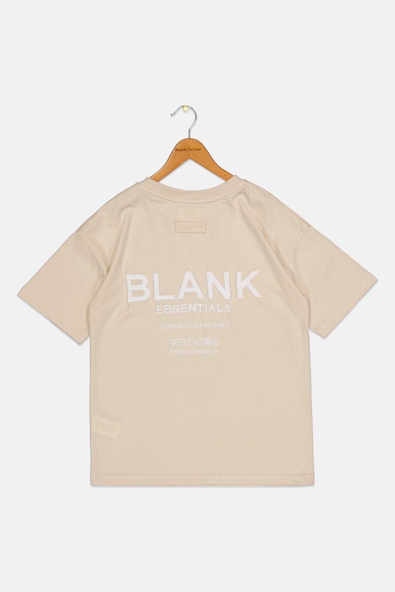 Blank Essentials Kids Boy Short Sleeve Brand Logo T-shirt, Beige - Image 3
