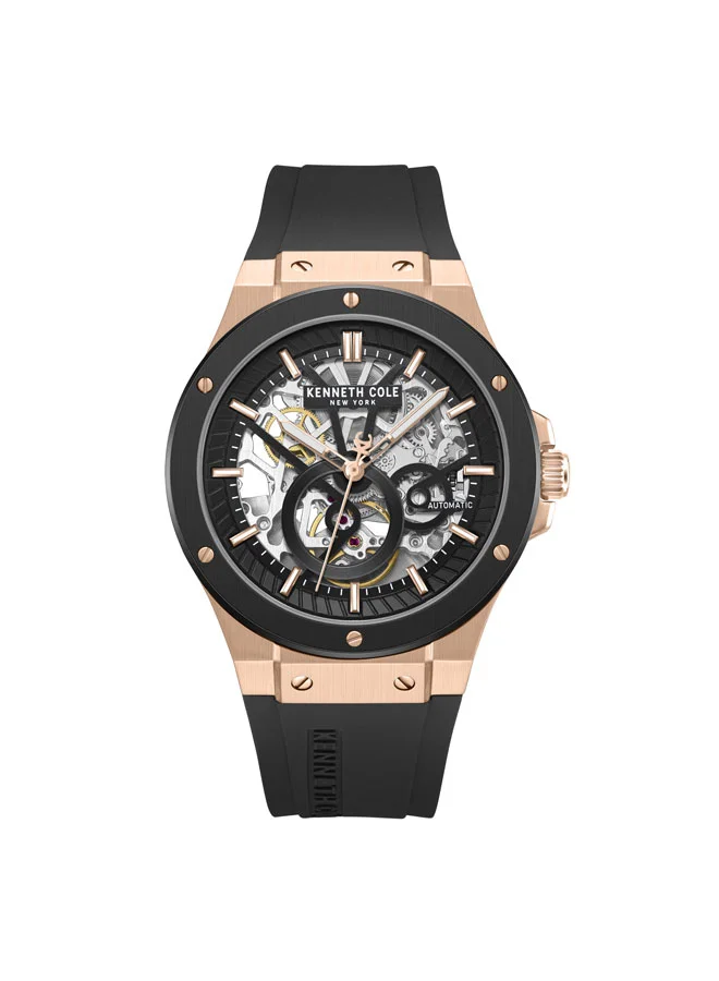 Black Dial Silicone Strap Multifunction Watch for Men, 43mm