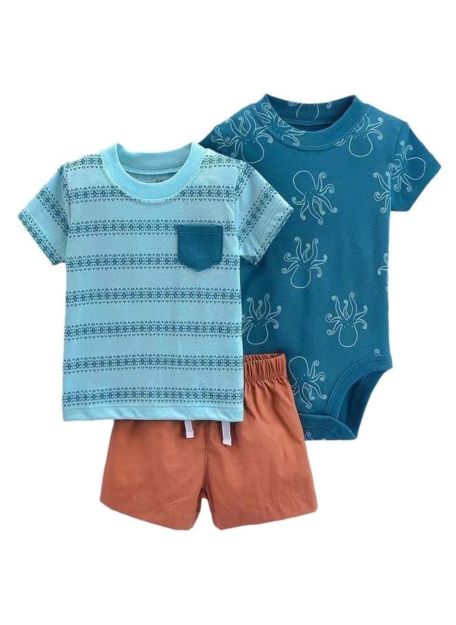 3-Piece Baby Boy Short-Sleeved Shorts Jumpsuit - Image 1
