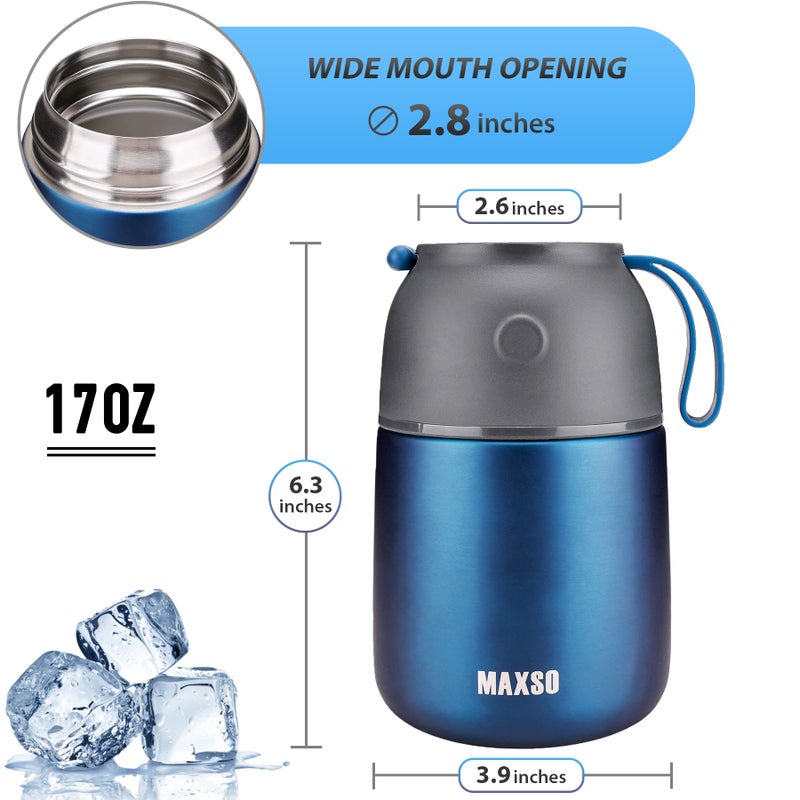 MAXSO Soup Thermo for Hot & Cold Food for Adults Kids, 17 oz Vacuum Insulated Steel Lunch Container Bento Box with Spoon, Leakproof Thermal Food Jar for School Office Travel - Dark Blue - Image 4