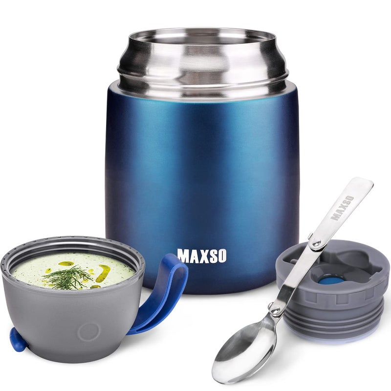 MAXSO Soup Thermo for Hot & Cold Food for Adults Kids, 17 oz Vacuum Insulated Steel Lunch Container Bento Box with Spoon, Leakproof Thermal Food Jar for School Office Travel - Dark Blue - Image 1