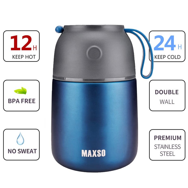 MAXSO Soup Thermo for Hot & Cold Food for Adults Kids, 17 oz Vacuum Insulated Steel Lunch Container Bento Box with Spoon, Leakproof Thermal Food Jar for School Office Travel - Dark Blue - Image 3