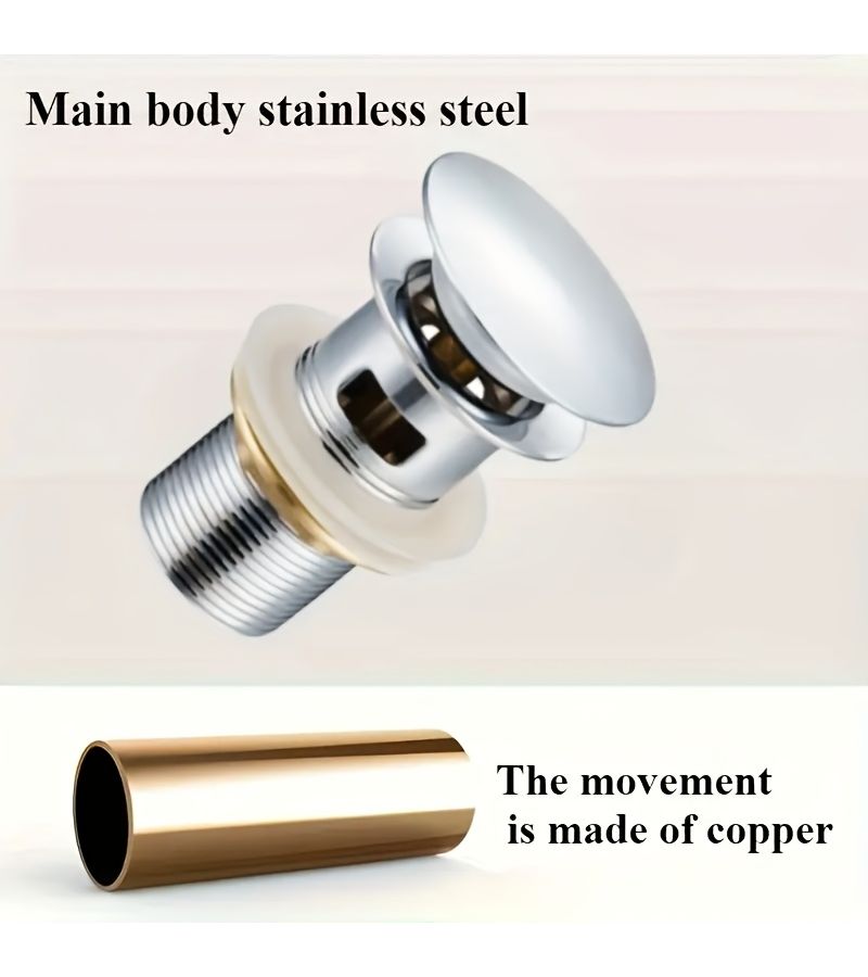 Silver Stainless Steel Pop Up Drain Button Bathroom Sink Plug - Image 5