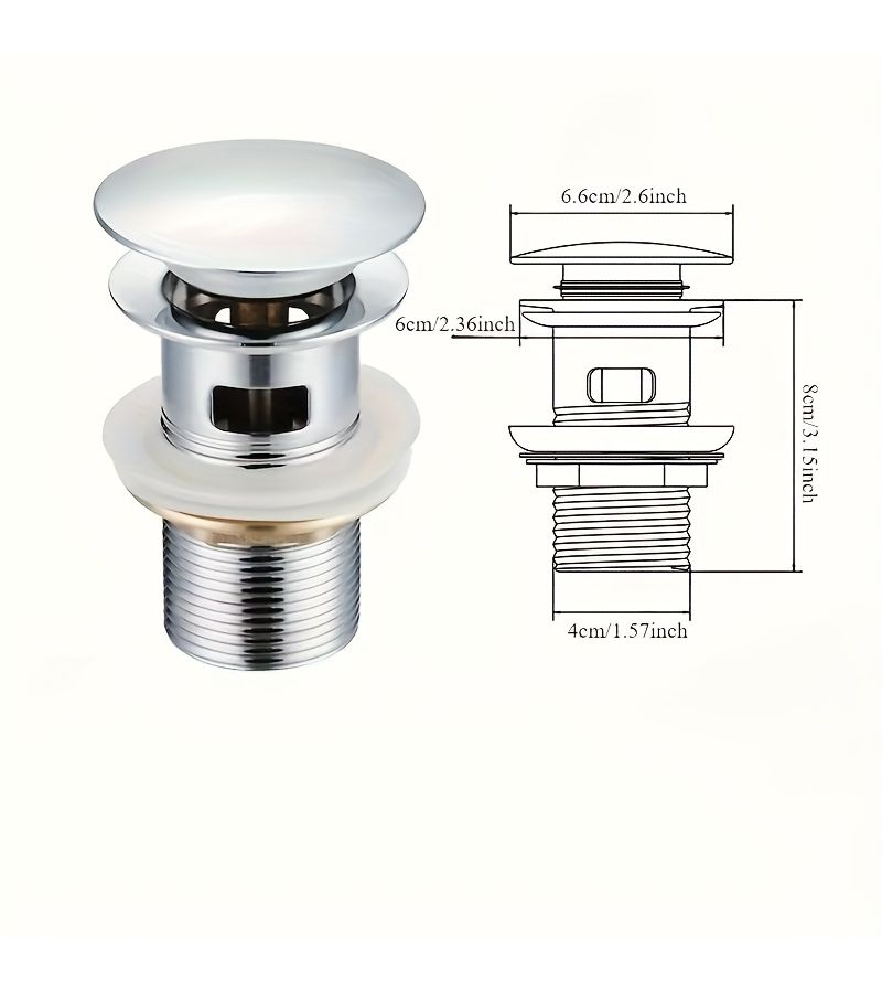 Silver Stainless Steel Pop Up Drain Button Bathroom Sink Plug - Image 3