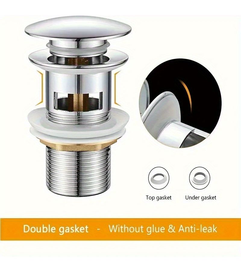 Silver Stainless Steel Pop Up Drain Button Bathroom Sink Plug - Image 1