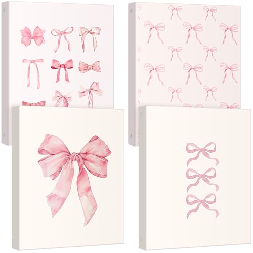 ReliThick 4 Pcs Letter Size Cute Bow 3 Ring Binder 1 Inch Round Ring with Interior Pockets Decorative Cute Binders Clipboard Binder Coquette School Supplies for School OfficePink - Image 1