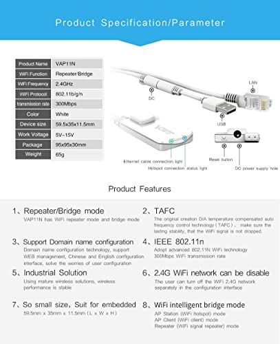 Vonets VAP11N-300 2.4GHz Mini WiFi Bridge Ethernet/WLAN to LAN Adapter/WLAN Repeater 300Mbps 802.11b/g/n for Network Devices that Need WiFi Connection with Access Point Function - Image 3