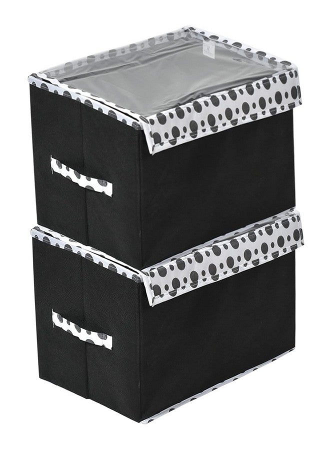Kuber Industries Dot Print Small Foldable Storage Box With Lid|Wardrobe Organizer For Toys, Books, Clothes|Drawer Box With Transparent Lid & Handle|Pack of 2 (Black, Non-woven) - Image 1