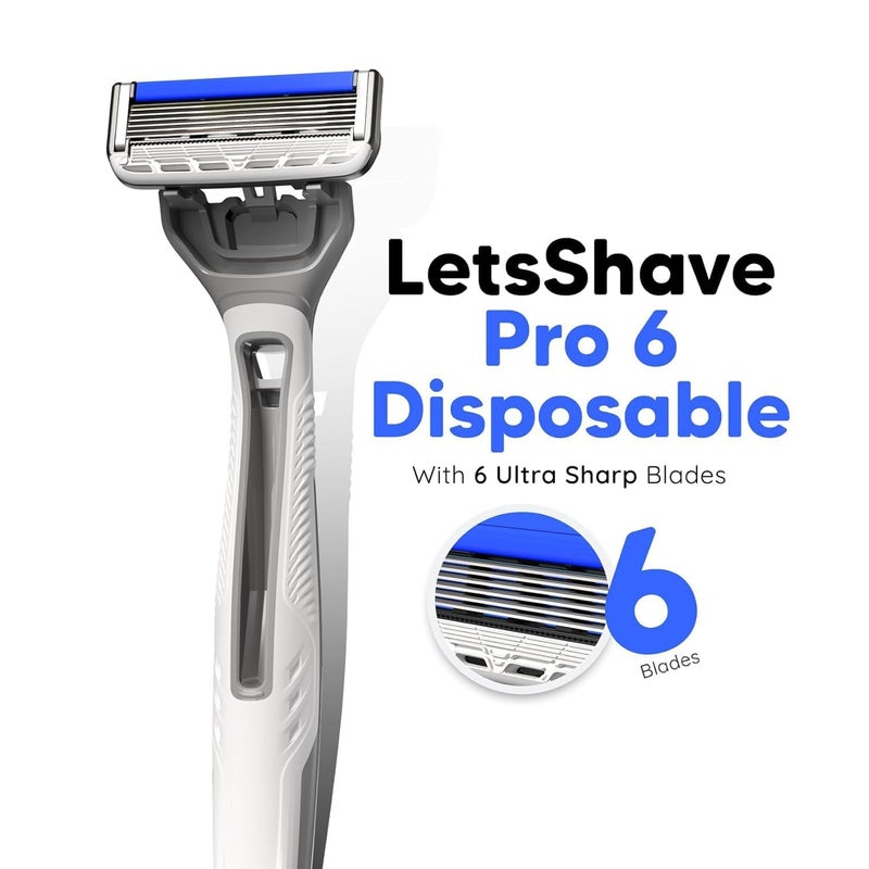 Lets Shave Pro 6 Portable Starter Kit for Men | World's First 6-Blade Disposable Razor with, 2 Transparent Shave Gel (15ml) & 1 After Shave Balm (30ml) | Travel Grooming Kit for Smooth Shave - Image 2