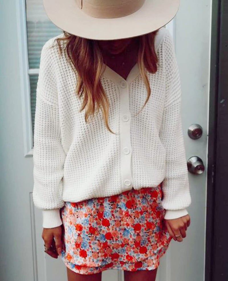 QUALFORT Cardigan Sweaters for Women 100% Cotton Button-Down Oversized Knit Outerwear Fall Tops for Women 2026 Off-White - Image 2