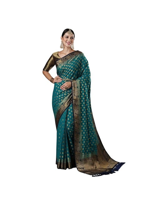 Women's Georgette Zari Woven Design Kanjeevaram Saree With Unstitched Blouse Piece