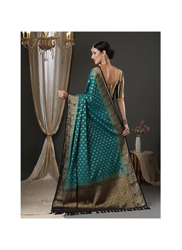 Accessorize Kingdom - Women's Georgette Zari Woven Design Kanjeevaram Saree With Unstitched Blouse Piece - Image 1