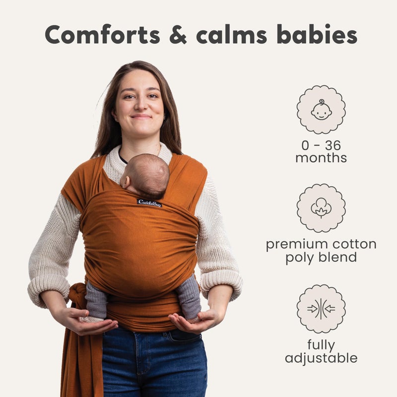 Cuddle Bug Cuddlebug Baby Wrap - Hands-Free Baby Carrier Wrap - Soft & Stretchy Baby Wraps Carrier - Carrier Newborn to Toddler 7-35 lbs - One-Size-Fits-All Holder - Hip-Healthy (Brown) - Image 2