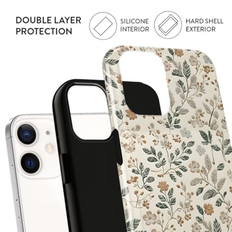 Pretty White Spring Flower Leaves Phone Ca 6.1", Cute WildSpring Flower Floral Vine Print Design Cover for Girls Women, Soft TPU Protective Shockproof Funda 12 - Image 2