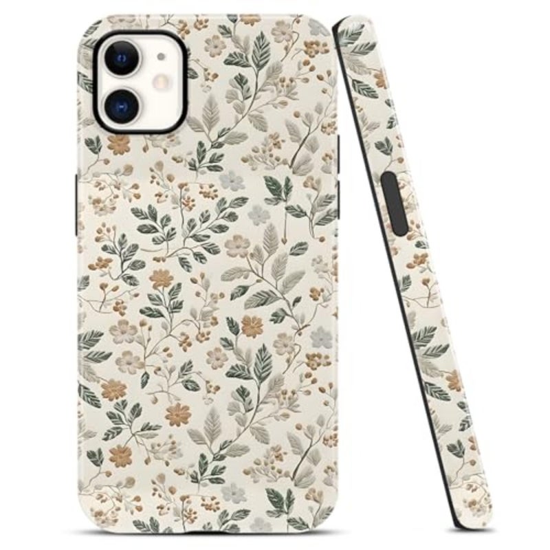 Pretty White Spring Flower Leaves Phone Ca 6.1", Cute WildSpring Flower Floral Vine Print Design Cover for Girls Women, Soft TPU Protective Shockproof Funda 12 - Image 1