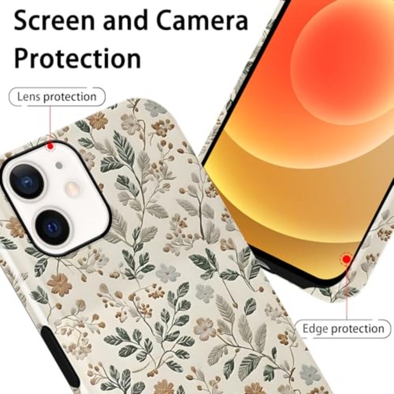 Pretty White Spring Flower Leaves Phone Ca 6.1", Cute WildSpring Flower Floral Vine Print Design Cover for Girls Women, Soft TPU Protective Shockproof Funda 12 - Image 3