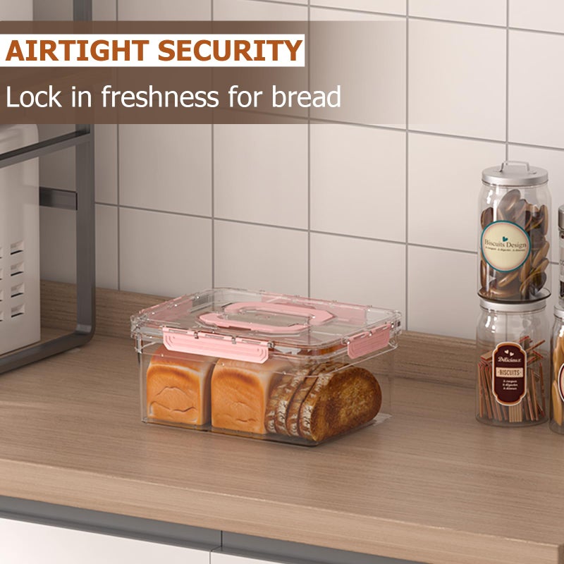 LLMRR Bread Box with Slicer, Portable Airtight Bread Storage Container with Lid Handle for Kitchen Counter, Bread Keeper for Homemade Bread,Toast, Bagel, Cookies, Pink - Image 4