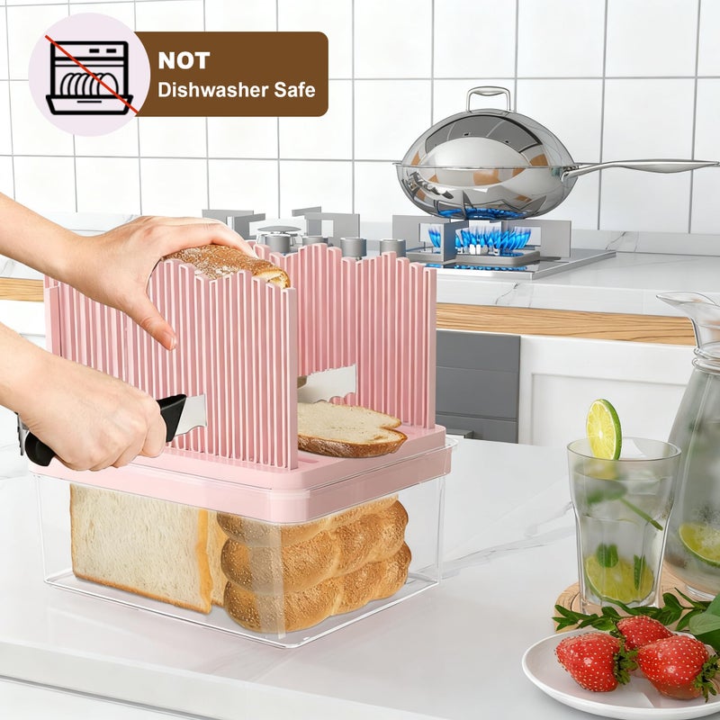 LLMRR Bread Box with Slicer, Portable Airtight Bread Storage Container with Lid Handle for Kitchen Counter, Bread Keeper for Homemade Bread,Toast, Bagel, Cookies, Pink - Image 2