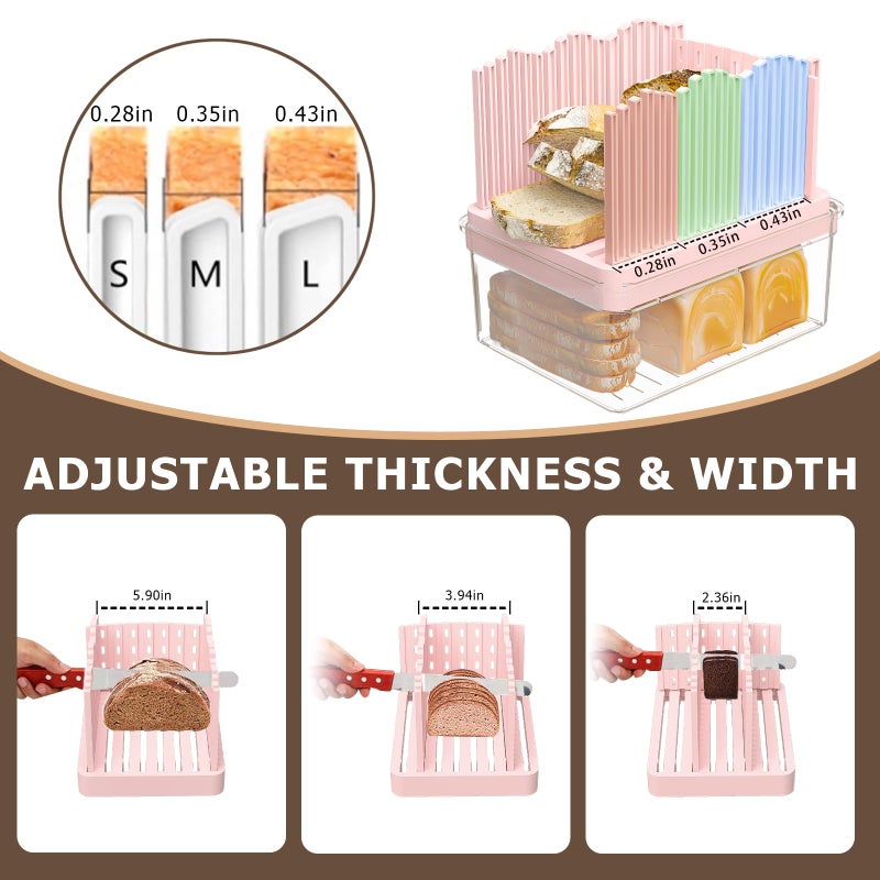 LLMRR Bread Box with Slicer, Portable Airtight Bread Storage Container with Lid Handle for Kitchen Counter, Bread Keeper for Homemade Bread,Toast, Bagel, Cookies, Pink - Image 5