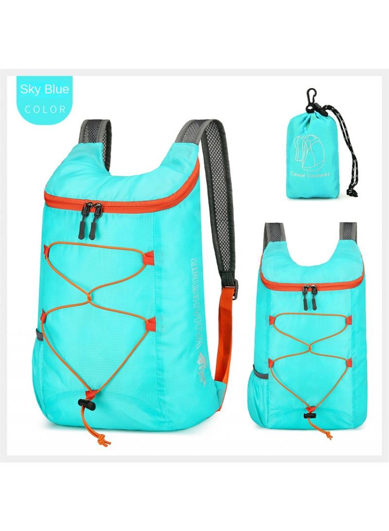 Generic Outdoor Riding Bag Ultra-Light Oxford Cloth Hiking Bag Waterproof Foldable Backpack Light Blue - Image 2
