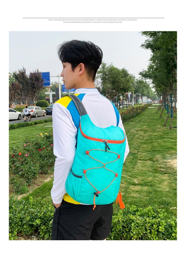 Generic Outdoor Riding Bag Ultra-Light Oxford Cloth Hiking Bag Waterproof Foldable Backpack Light Blue - Image 4