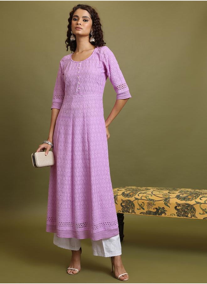 Vishudh Geometric Embroidered Thread Work Anarkali Kurta by Styli  - Image 1