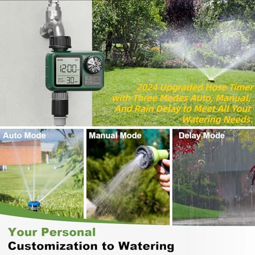 XinFuture Water Timer for Outdoor Garden Hose, Sprinkler Timer for Garden Faucet with Auto/Manual/Rain Delay Mode, Sprinkler Irrigation Controller for Yard Lawn (2 Zone Plastic Inlet) - Image 2