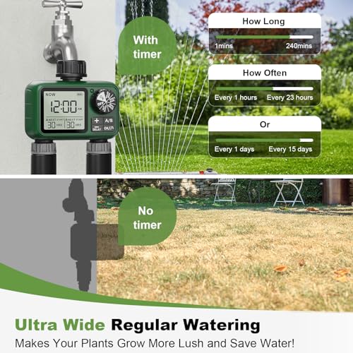 XinFuture Water Timer for Outdoor Garden Hose, Sprinkler Timer for Garden Faucet with Auto/Manual/Rain Delay Mode, Sprinkler Irrigation Controller for Yard Lawn (2 Zone Plastic Inlet) - Image 5