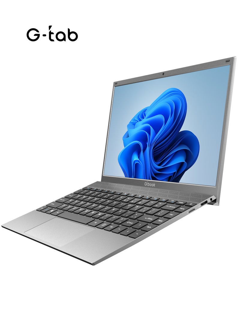 G-Tab Gtbook 14 Inch Laptop, FHD 1920x1080 IPS Anti-Glare Display, Intel Pentium J3710 Processor (4C/4T, up to 2.64GHz), 8GB RAM, 256GB NVMe SSD, Ultra-Slim & Lightweight (1.18kg) Fanless Silent Design, Backlit Keyboard, Windows 11, English/Arabic  - Image 1