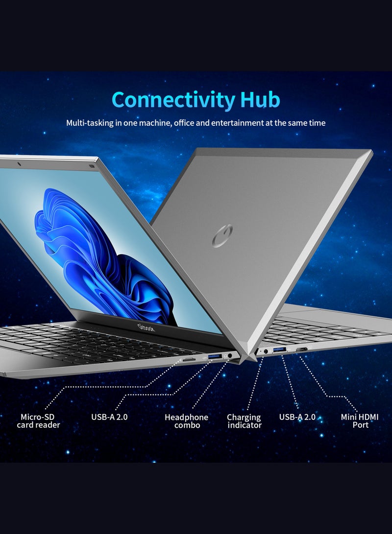 G-Tab Gtbook 14 Inch Laptop, FHD 1920x1080 IPS Anti-Glare Display, Intel Pentium J3710 Processor (4C/4T, up to 2.64GHz), 8GB RAM, 256GB NVMe SSD, Ultra-Slim & Lightweight (1.18kg) Fanless Silent Design, Backlit Keyboard, Windows 11, English/Arabic  - Image 5