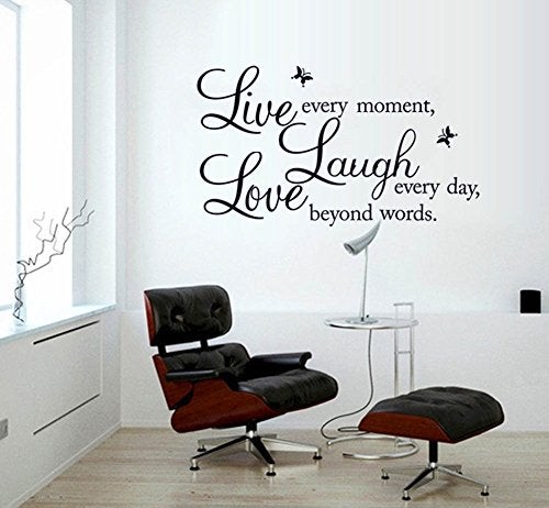 Blinggo Vinyl Decal Live Every Moment, Laugh Every Day, Love Beyond Words Wall Quote Black 15'' X 22'' - Image 2