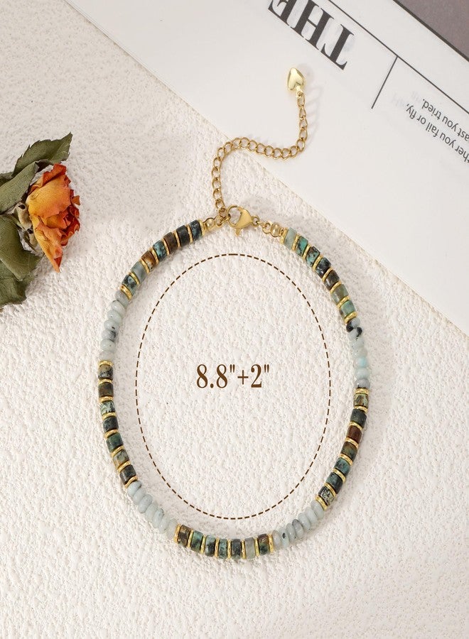 Sistble Colorful Beaded Anklets for Women Teen Girl Gifts Summer Jewelry for Women Boho Ankle Bracelets for Women Waterproof Malachite Jasper Natural Stone Anklet Handmade Beach Jewelry Birthday Gifts - Image 4