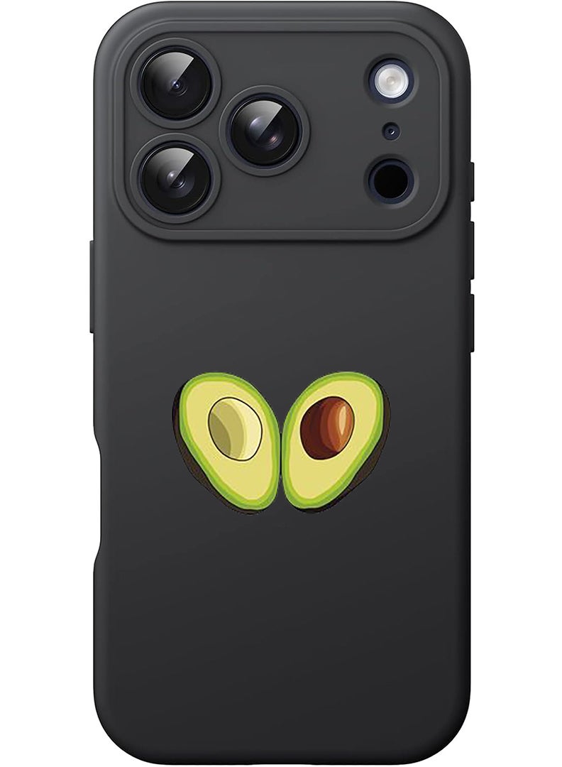 Theodor Protective Slim Fit Case Liquid Silicone Cover with Full Body Protection Anti-Scratch Shockproof Case For Apple iPhone 17 Pro (Black) Avacado Open - Image 1