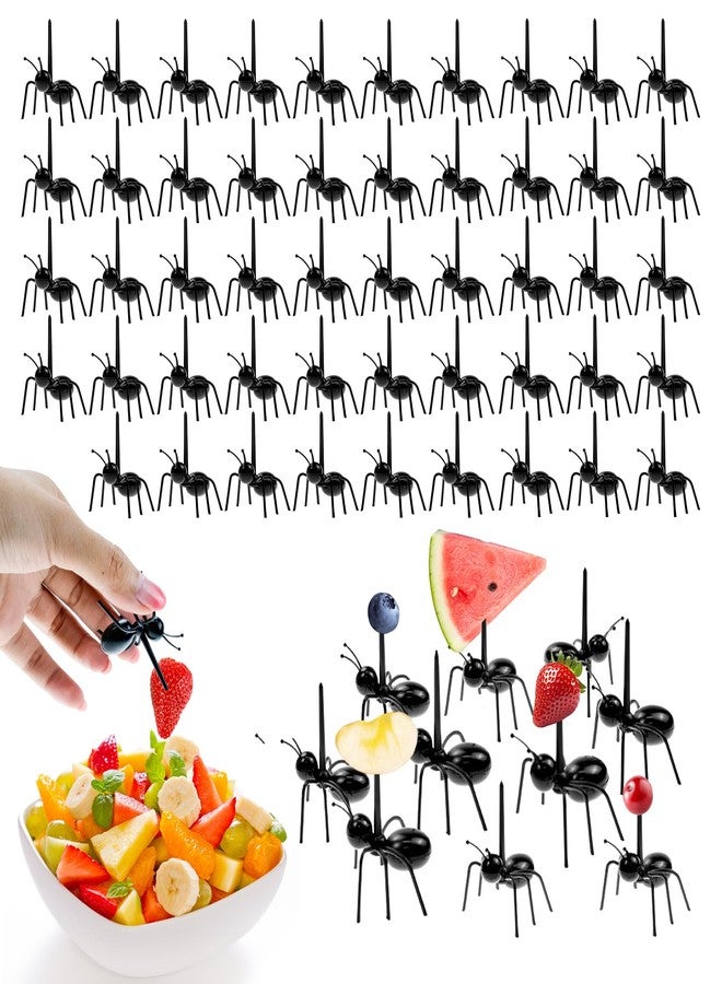 JLNGTHONG 60 Pcs Ant Toothpicks Fruit Dessert Forks, Reusable Fruit Picks Animal Appetizer Forks for Snack Cake Dessert for Kitchen Halloween Birthday Party - Image 1