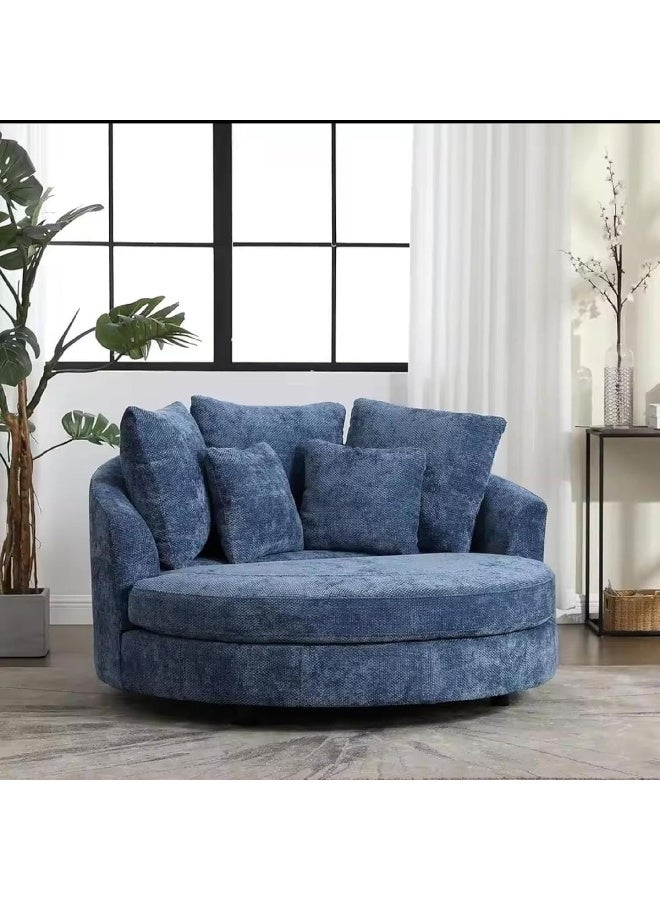 Zayn comforts Modern Round Lounge Fabric Sofa Chair â€“ Solid Wood Frame, Indoor/Outdoor Use (Blue) - Image 1