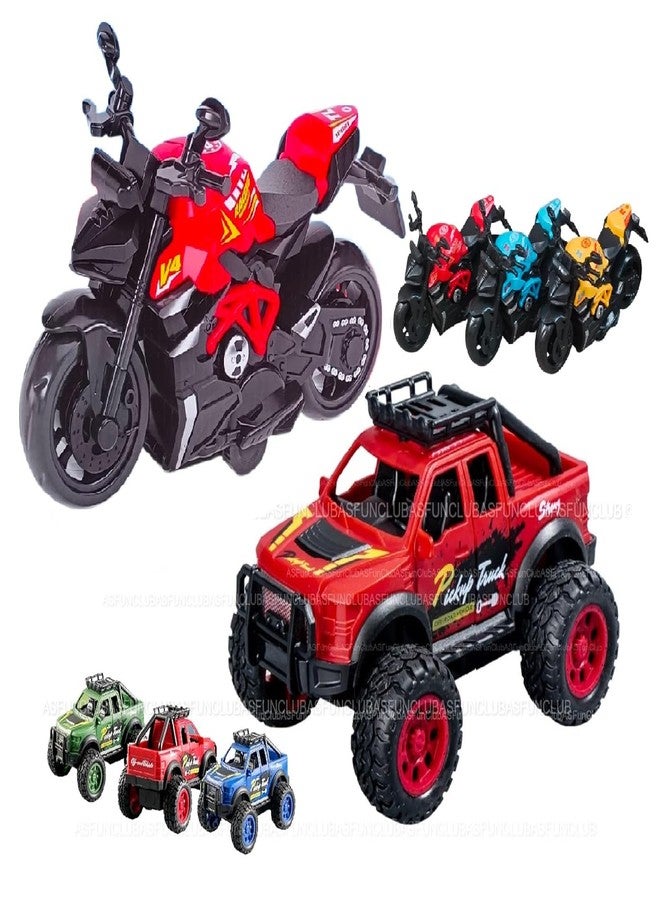 ASFunClub FunClub Police Car Toys with Sports Bike Toy for Kids Crawling Toys for Boys Push and Go car for Kids Vehicles for Kid Friction Powered Toy Pull Back Vehicles Best Gift-Random Color-2pcs - Image 1