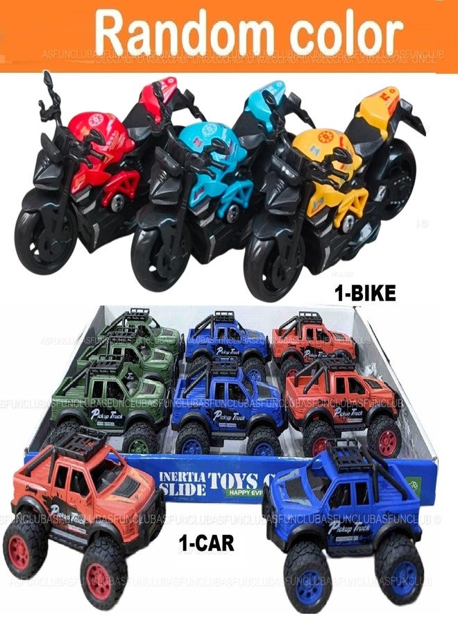 ASFunClub FunClub Police Car Toys with Sports Bike Toy for Kids Crawling Toys for Boys Push and Go car for Kids Vehicles for Kid Friction Powered Toy Pull Back Vehicles Best Gift-Random Color-2pcs - Image 2