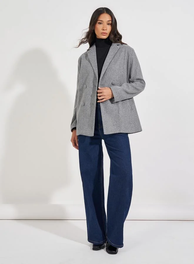 Styli Longline Wool Like Double Breasted Blazer