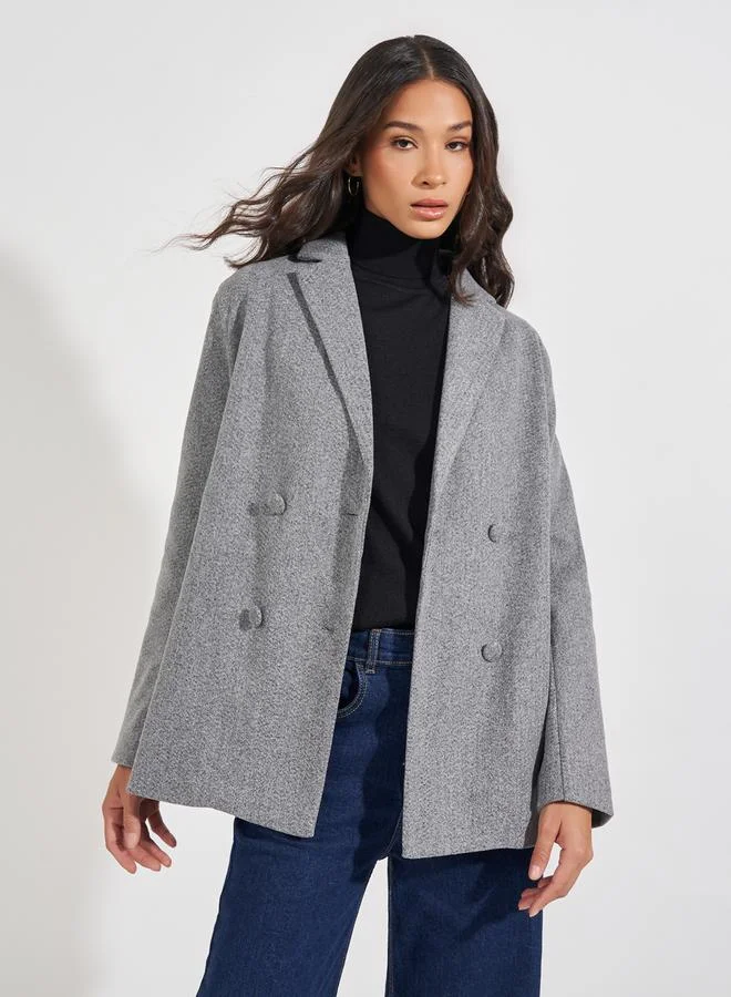Styli Longline Wool Like Double Breasted Blazer
