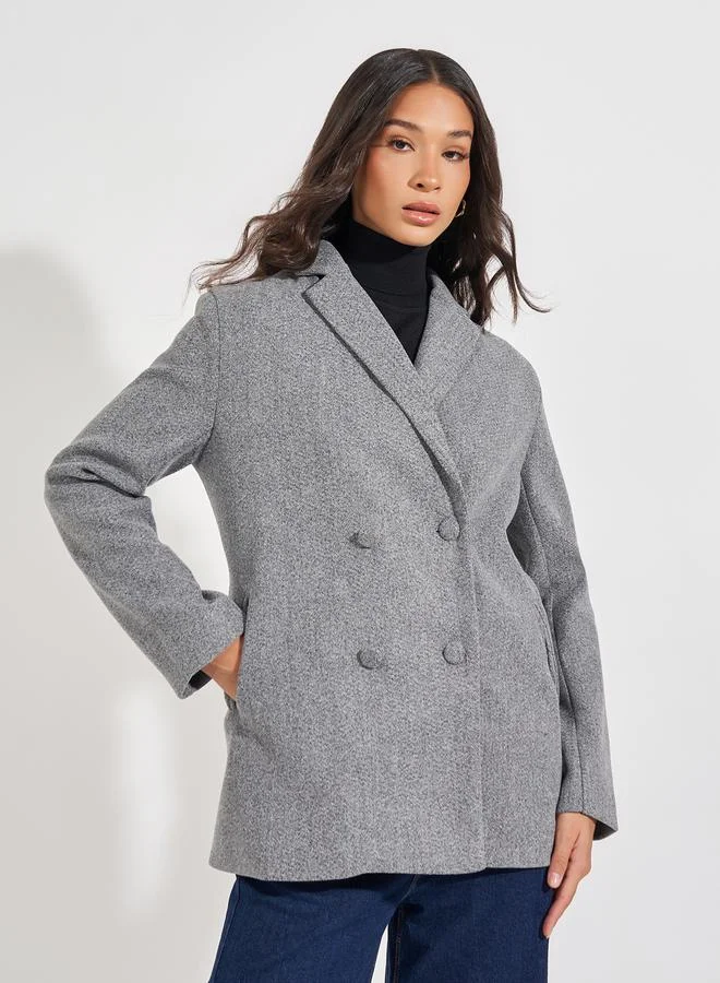Styli Longline Wool Like Double Breasted Blazer