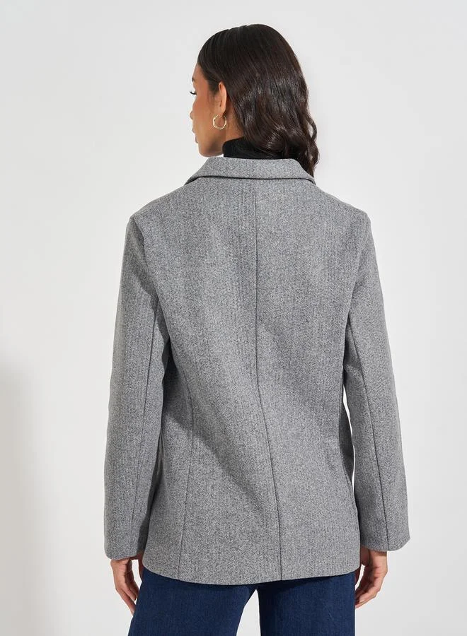 Styli Longline Wool Like Double Breasted Blazer