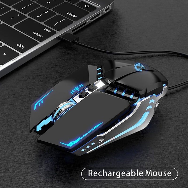TENMOS T12 Wireless Gaming Mouse Rechargeable, 2.4G Silent Optical Wireless Computer Mice with Changeable LED Light for Laptop PC, 7 Buttons (Black) - Image 5