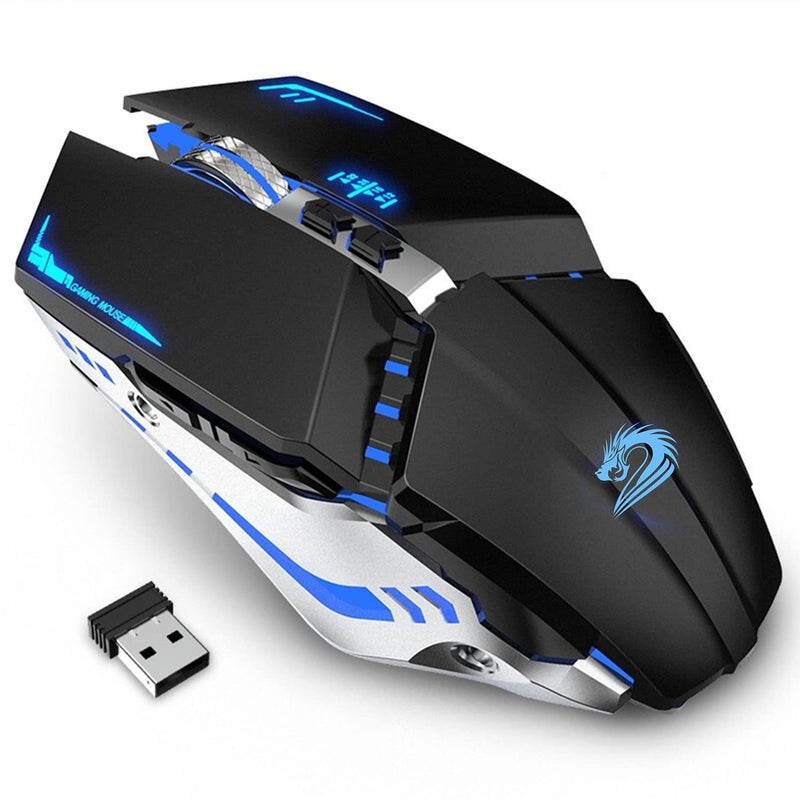 TENMOS T12 Wireless Gaming Mouse Rechargeable, 2.4G Silent Optical Wireless Computer Mice with Changeable LED Light for Laptop PC, 7 Buttons (Black) - Image 1