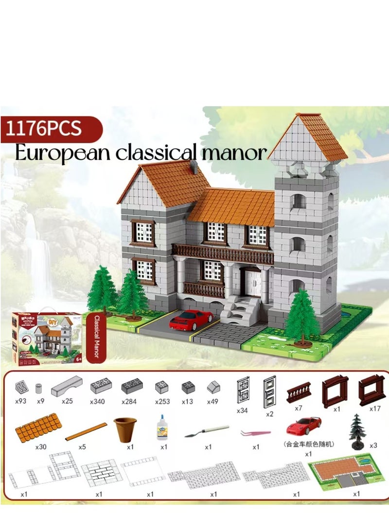 3D DIY Mini House,European Classical Manor, Gift Toy Age 6 And Up, 540 Blocks Playhouse Building Set . - Image 1