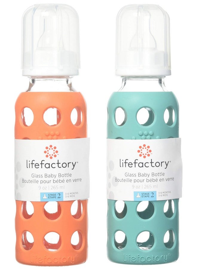lifefactory - 9Oz Glass Baby Bottle 2Pk Bundle With 2 Stage 3 Nipples (Kalepapaya) - Image 1