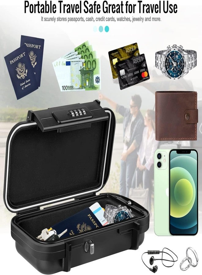 BKNOOU Travel Safe Portable Beach Safe Box Small Combination Safe Anti-Theft Lock Box Safe Waterproof Mini Security Case with Removable Wire Rope Security Box for Home,Office,Hotel,Cars,Travel (Black) - Image 5
