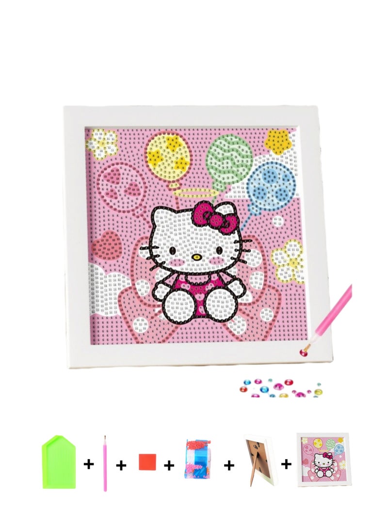 Hello Kitty by Sanrio Diamond Art Set Kids Easy 5D Diamond Art Painting Set with Photo Frame, Mini Diamond Art Painting for Home Wall Decoration (6.69x6.69 Inch)  - Image 1