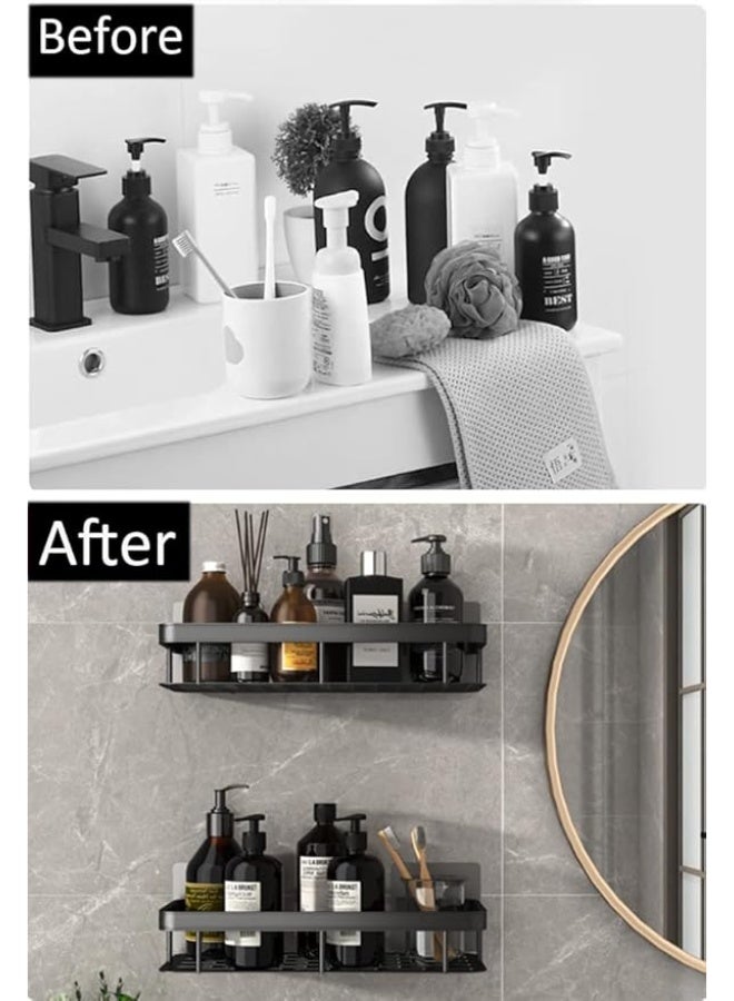 FAYET Shower Caddy Set, Corner and Wall-Mounted Bathroom Organizers with Hooks, Rust-Resistant Stainless Steel and Aluminum, No-Drill Self-Adhesive Shelves for Toiletries(Black) - Image 5